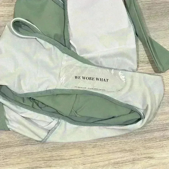 We Wore What Sage Green Brooklyn Halter One Piece Swimsuit Plunge Bow Size L - Picture 5 of 7